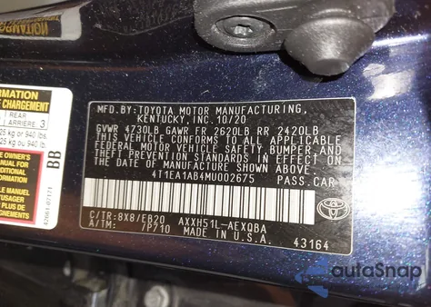 2021 Toyota Avalon Xse Hybrid from USA, damaged, VIN 4T1EA1AB4MU002675